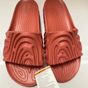 CROCS Textured Slide Sandals in Terracotta Orange